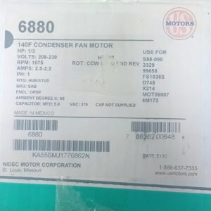 6880 EMERSON FAN MOTOR 1/3HP, 1PH,1075,220V